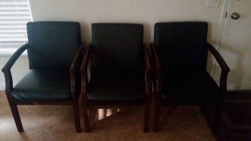 3 Black Office/Guess chairs 4-Legged, Faux Leather, Fully Assembled, and Rubberw