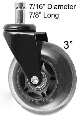Pu-75blk rollerblade style wheels office chair soft casters hard floors 5pc set for sale
