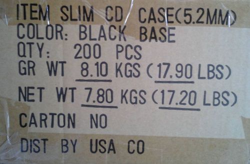 5.2 mm SLIM Black CD Jewel Case - 200 Pack BRAND NEW SEALED BOX