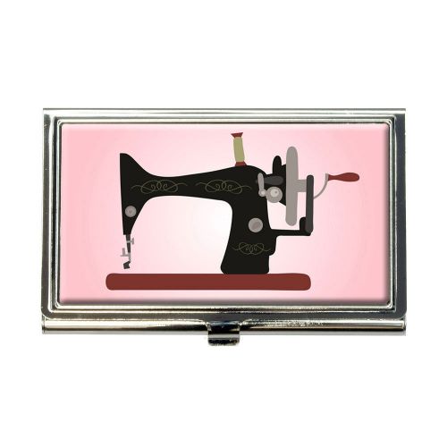 Sewing machine vintage pink background business credit card holder case for sale