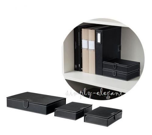 NEW Designer Desk Organizer Ikea Rissla Black Box set of 3 with Label Holder