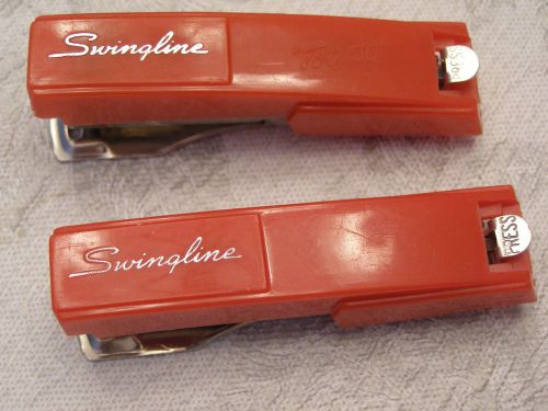 VINTAGE - 2  RED  SWINGLINE &#034;TOT 50&#034; STAPLERS WITH STAPLES