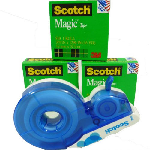 Scotch Magic 3+1 Rolls of Tape 3/4&#034;  4,478&#034; Total  &amp; Deluxe Refillable Dispenser