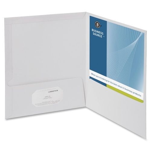 Business Source Two-Pocket Folders w/Business Card Holder-White-25/Bx- BSN44424