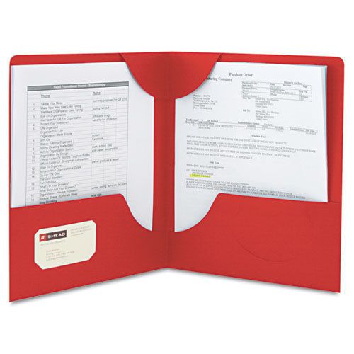 Lockit Two-Pocket Folder, Leatherette Stock, 11 x 8-1/2, Red, 25/Box