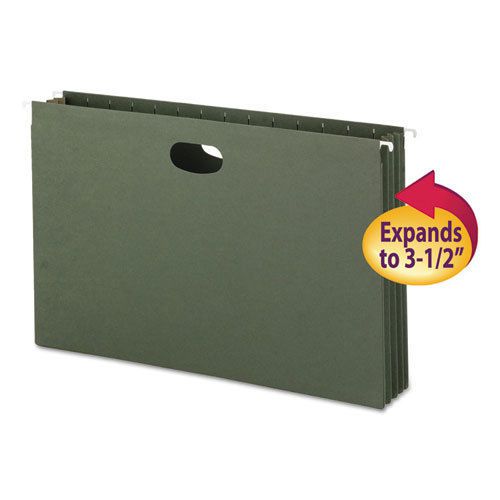 3 1/2 inch hanging file pockets with sides, legal, standard green, 10/box for sale