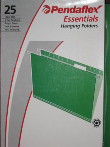 Pendaflex Legal Hanging File Folders with Tabs Bright Green 25 Count NIB