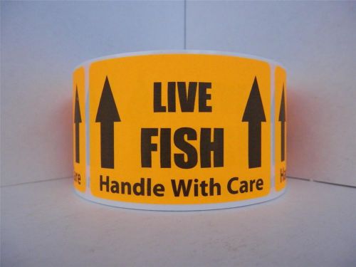LIVE FISH HANDLE WITH CARE Sticker Label fluorescent orange bkgd 50 labels
