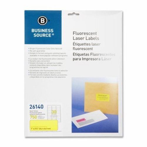 Business Source Labels, Fluorescent, 1&#034;x2-5/8&#034;, 750/pack, Neon Yellow (BSN26140)