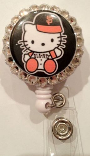 SF Giants Hello Kitty ID Badge/holder Retractable Reel W/Swarovski Crystals