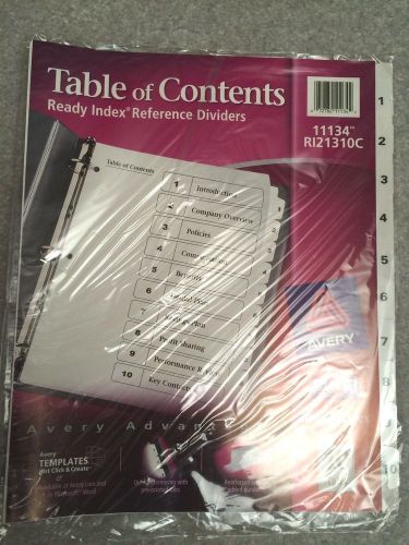 AVERY READY INDEX TABLE OF CONTENTS DIVIDERS 10 TABS  #11134
