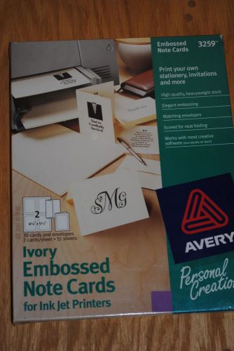 New Avery 3259 Note Cards Embossed Matte Ivory, Sealed Ink Jet