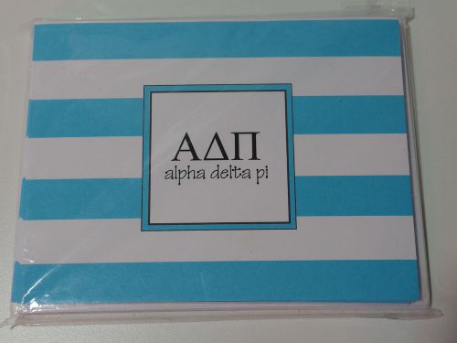 New ALPHA DELTA PI Sorority Note Cards 10 Blue Striped Envelopes