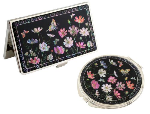 Nacre cosmos Business card holder ID case Makeup compact mirror gift set #19