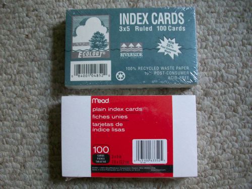 NEW Lot 200 Mead &amp; Riverside 3&#034; inch X 5&#034; inch Ruled &amp; Plain Index Cards White