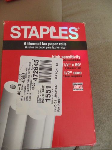 STAPLES THERMAL FAX PAPER  472645   6 ROLLS PER PACKAGE