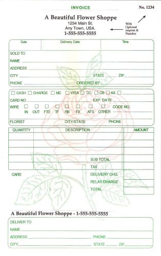 Florist, Flower, 2 part carbonless invoice 5 1/2 X 8 1/2 Invoice