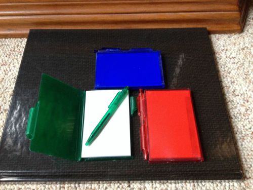 NOTE PAD AND PEN IN CASE LOT (3) RED * GREEN * BLUE!!! 3 NOTE PADS IN CASE W/PEN