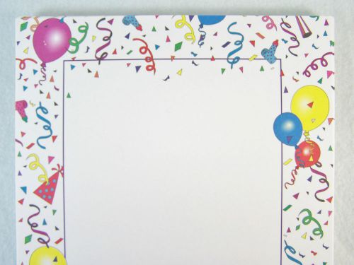 GEOGRAPHICS~WHITE PARTY&amp;BALLOON BORDER STATIONERY LETTERHEAD PAPER~47 SHEET PACK