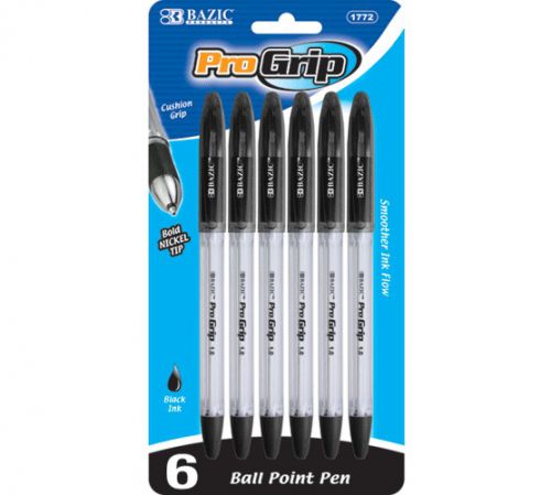 BAZIC Progrip Black Color Stick Pen w/ Grip (6/Pack), Case of 24
