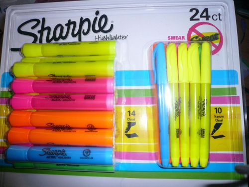 Sharpie Highlighters Chisel &amp; Narrow Tip 24 Ct Yellow Pink Orange Green Blue