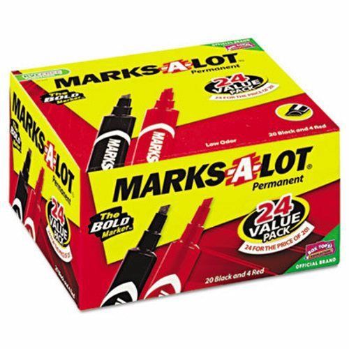 Marks-a-lot Permanent Chisel Tip Markers, Red/Black, 24 per Pack (AVE98187)
