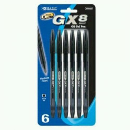 Bazic 17019-24 GX-8 Asst. Color Oil-Gel Ink Pen, 6 Pack, Black,