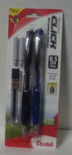 2 * Pentel Twist-Erase Side Click Mechanical Pencils BLUE/BLACK BARRELS 0.5mm