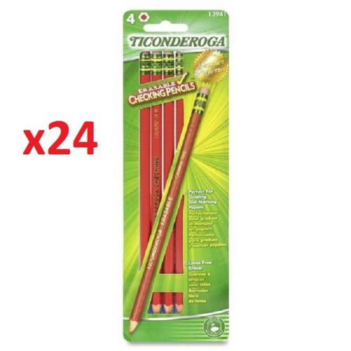 24 Ticonderoga Premium RED Erasable Checking Pencils Eraser Pre Sharpened 13941