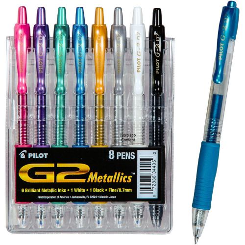 Pilot G2 Metallics, 8 Pens, 6 Brilliant Metallic Inks, 1 White, 1 Black 0.7 Fine