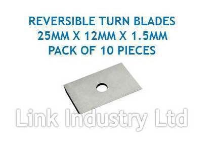 10 pces. 25 x 12 x 1.5mm CARBIDE REVERSIBLE TURN BLADES REVERSIBLE TIP KNIVES