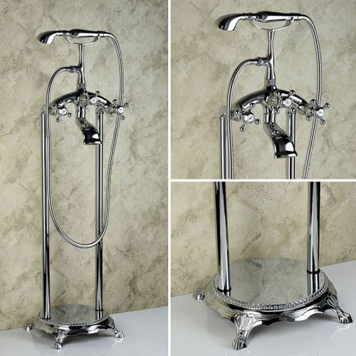 Modern floor mounted clawfoot tub filler faucet tap chrome brass free shipping for sale