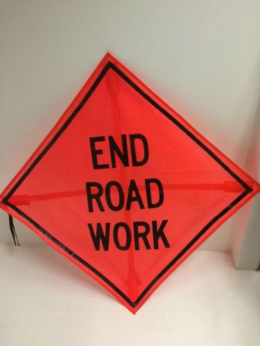 &#034;Flagger Ahead&#034; &amp; &#034;End Road Work&#034; Fluorescent Mesh Road Signs 48&#034;x48&#034;