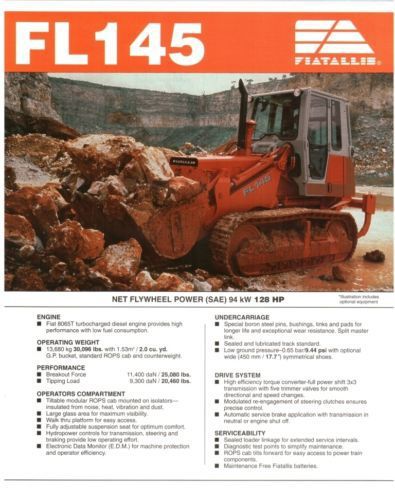 Fiat Allis FL145 Crawler loader specs sales literature