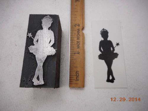 Letterpress Printing Printers Block, Young Ballet Dancer w Star Wand, Silhouette
