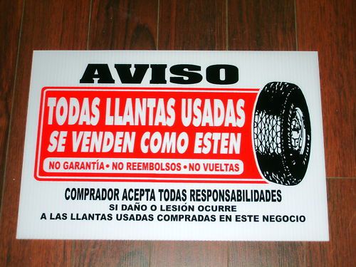 Auto repair shop sign: used tires sold as is (spanish) for sale