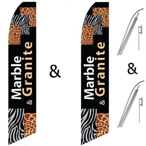 2 Swooper Flag Pole Kits Marble &amp; Granite Black White Tan Animal Prints
