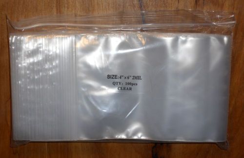 4&#034;x6&#034; (2 mil) reclosable clear zip lock plastic bags (2 packs = 200 bags) for sale