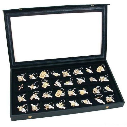 NEW 32 Earring Jewelry Display Case Clear Top Black New
