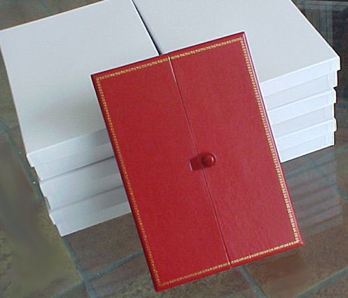 Six Deluxe RED LEATHERETTE Gold Embossed Button Snap Necklace Jewelry Gift Boxes
