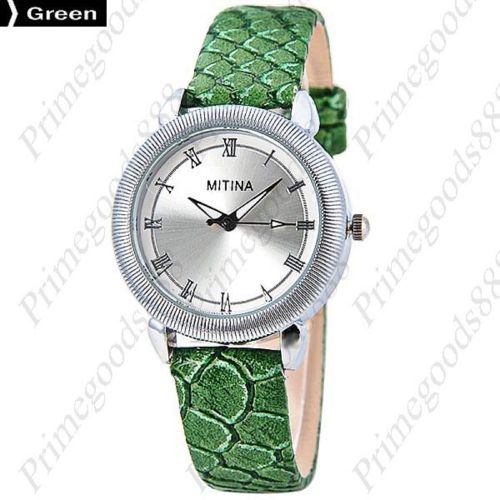 Snake Skin Scale Leather Scales Quartz Analog Wrist Wristwatch Women&#039;s Green