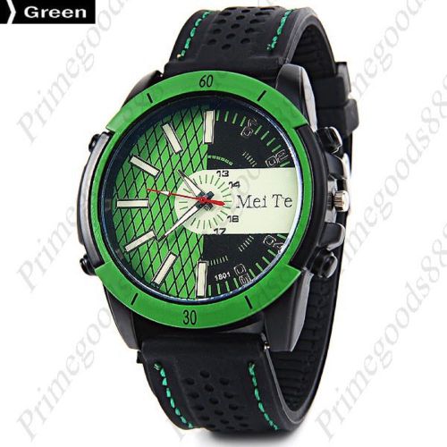 Fashionable Rubber Band 2 Tone Face Quartz Men&#039;s Wristwatch Free Shipping Green