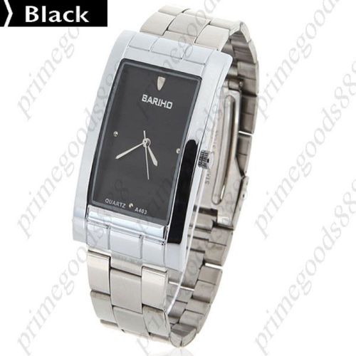 Silver Rectangular Alloy Lady Ladies Wrist Quartz Wristwatch Women&#039;s Black Face