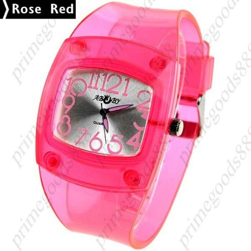 Rubber Band Quartz Analog Wrist Wristwatch Free Shipping Women&#039;s Rose Red