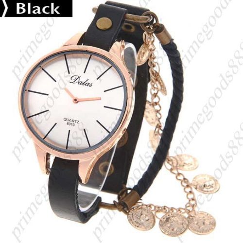 Charm Charms PU Leather Analog Wrist Lady Ladies Wristwatch Women&#039;s Black