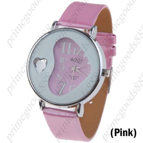 Heart Synthetic Leather Lady Ladies Wrist Quartz Wristwatch Women&#039;s Pink