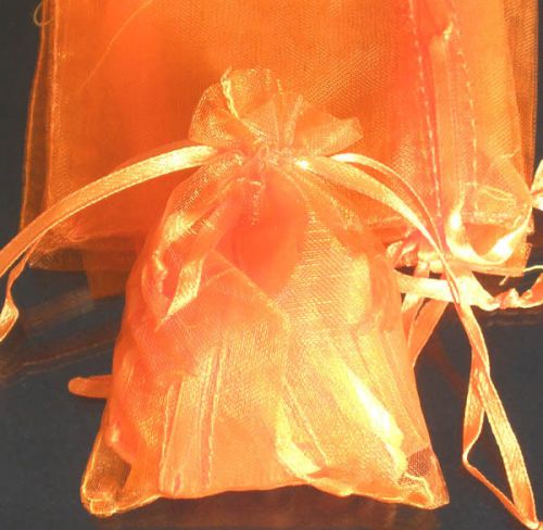 200x solid orange organza bag pouch for xmas new year gift 7x9cm(2.7x3.5inch) for sale