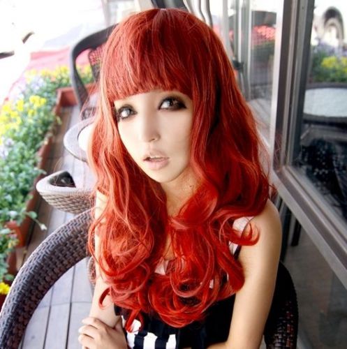 2014 new dark red gradient to red fluffy medium heat resistant wig wigs