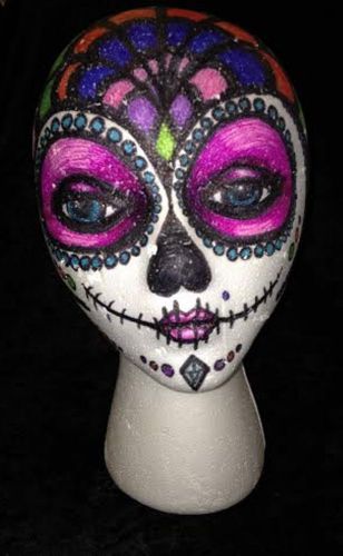 Styrofoam 13&#034; Hand Drawn Decorative Display Mannequin Head Day Of The Dead NEW