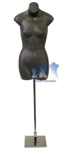 Female 3/4 form, Black and Tall Adjustable Mannequin Stand with 10&#034; Square Base